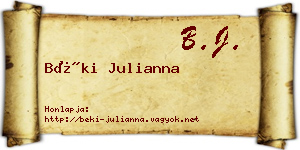 Béki Julianna névjegykártya